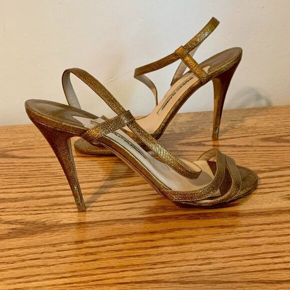 Manolo Blahnik Copper Gold 2000s y2k Strappy heels 36 Sandal Stiletto Carrie - Picture 11 of 16